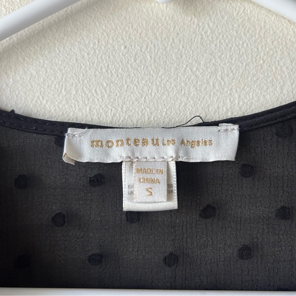 Monteau Ruffle Faux Wrap Midi Dress Flutter Sleeves Black Swiss Dot S - Picture 3 of 10